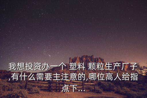 我想投资办一个 塑料 颗粒生产厂子,有什么需要主注意的,哪位高人给指点下...